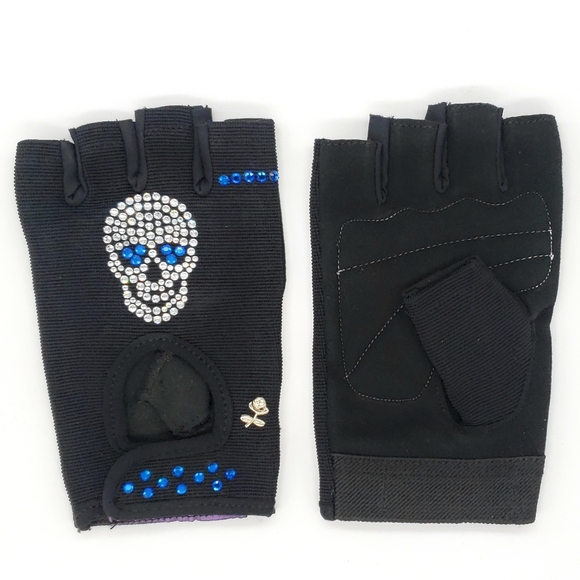 NWT SKULL 💀 SWAROVSKI EXERCISE WORKOUT GLOVES - Picture 2 of 2